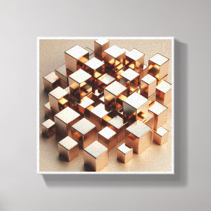Luxury 3D Golden Cubes Art - Modern Geometric Abst Canvas Print
