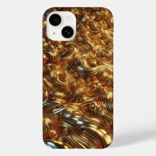 Luxury 3D Liquid Gold Waves and Metallic Pearls Ab Case-Mate iPhone 14 Case