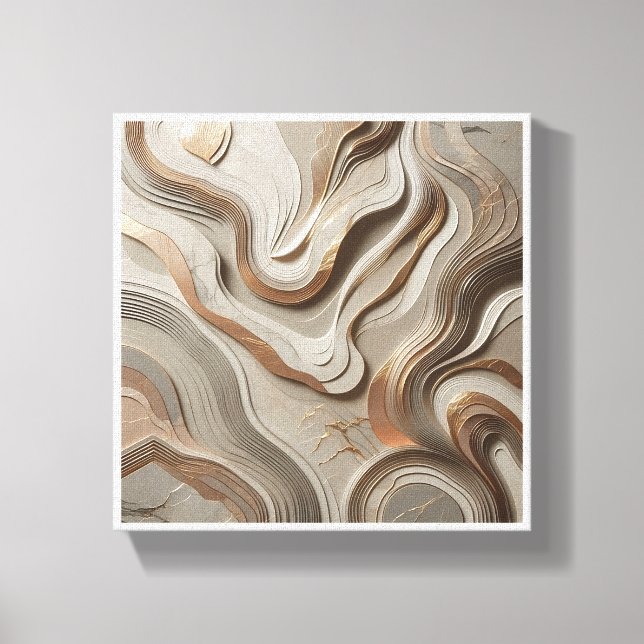 Luxury 3D Sculpted Marble Waves - Elegant Gold and Canvas Print (Front)