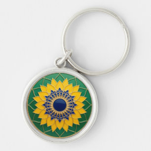 Luxury 3D Solar Mandala Keychain - Gold & Emerald