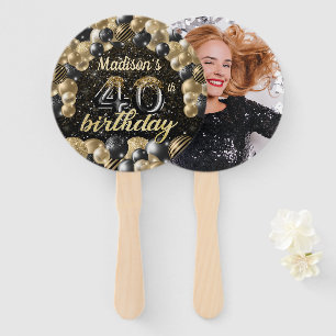 Luxury 40th Birthday Black Gold Photo  Hand Fan