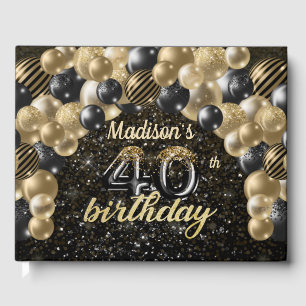 Luxury 40th Birthday Personalized Black Gold Guest Book