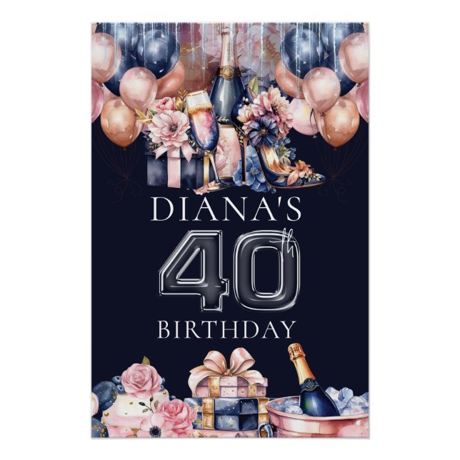 Luxury 40th Birthday Personalized Champagne Heel Poster (Front)