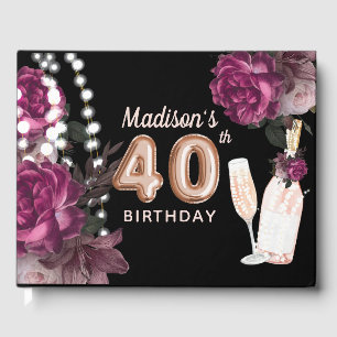 Luxury 40th Birthday Personalized Rose Wine Guest Book