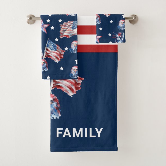 Luxury 4th of July Patriotic Personalized Bath Towel Set (Insitu)