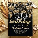 Luxury 50th Birthday Black Gold Balloon Glitter Invitation<br><div class="desc">Luxury Birthday Black Gold Balloon Glitter design. Matching products can be found in Luxury Black Gold Balloon Adult Birthday collection.</div>