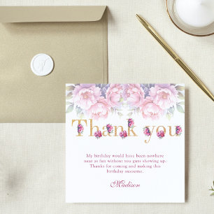 Luxury 50th Birthday Floral Pink Gold Glitter Thank You Card