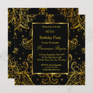 Luxury 50th Birthday Party Gold Black Invitation