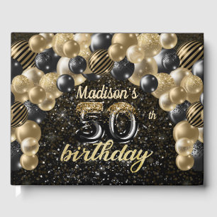 Luxury 50th Birthday Personalized Black Gold Guest Book