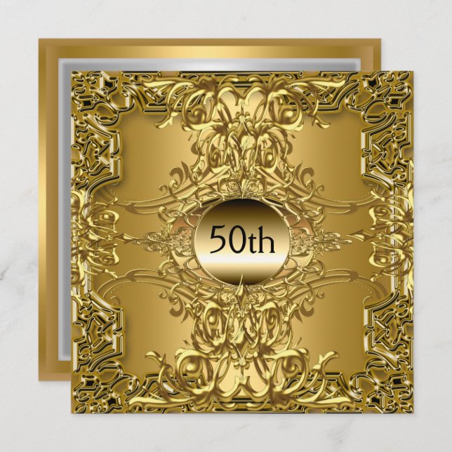 Luxury 50th Gold Birthday Party Invitation (Front/Back)
