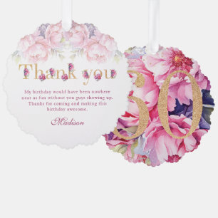Luxury 60th Birthday Floral Pink Gold Glitter Ornament Card