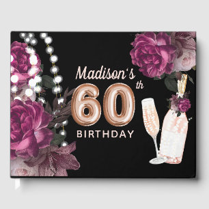 Luxury 60th Birthday Personalized Rose Wine Guest Book