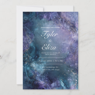 Luxury Abstract Alcohol Ink Nebula Gold Wedding Invitation