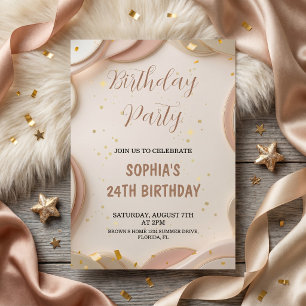 Luxury Abstract Beige & Rose Gold Birthday Party Invitation