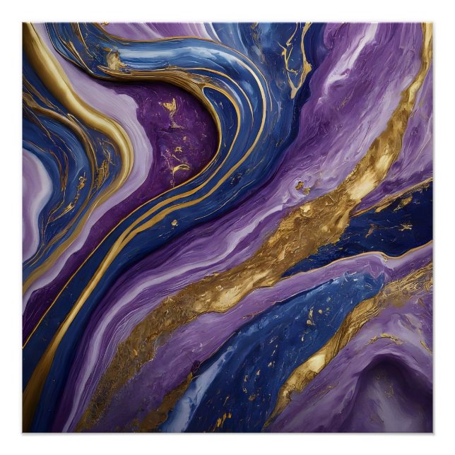 Luxury Abstract Canvas Wall Art | Purple, Blue &  (Front)
