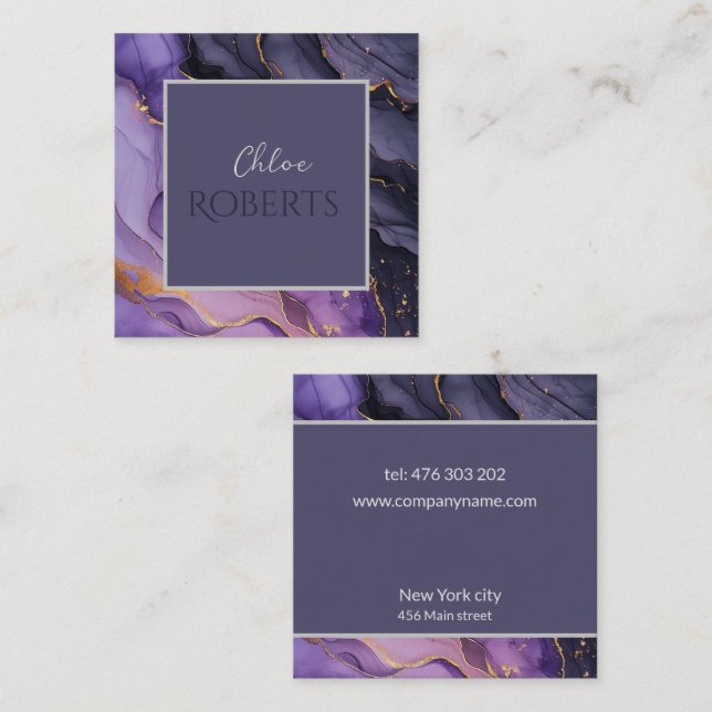 Luxury abstract modern background purple marble square business card (Front/Back)
