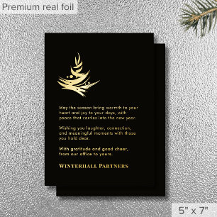 Luxury Abstract Tree Black Gold Foil Holiday Card