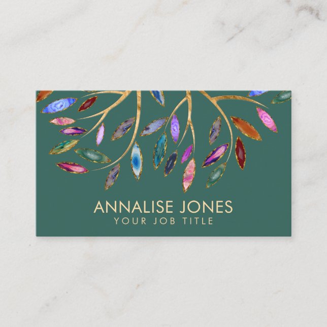 Luxury Abstract  Tree Colourful Geode Leaves Business Card (Front)