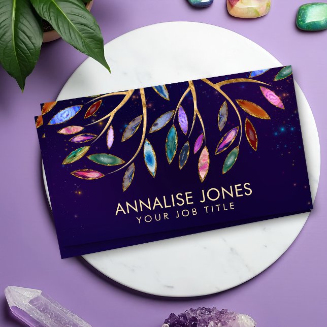 Luxury Abstract  Tree Colourful Geode Leaves Business Card (Creator Uploaded)