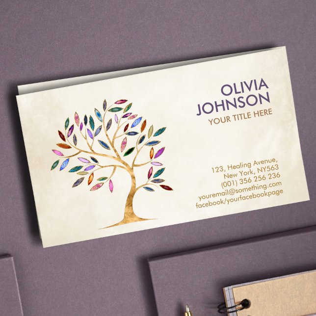 Luxury Abstract  Tree Colourful Geode Leaves Business Card (Creator Uploaded)