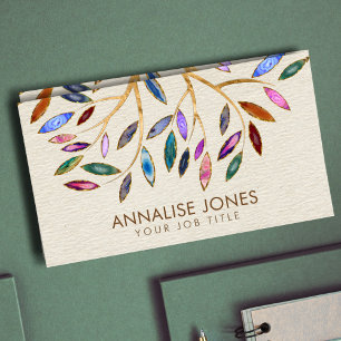 Luxury Abstract Tree Colourful Geode Leaves Business Card