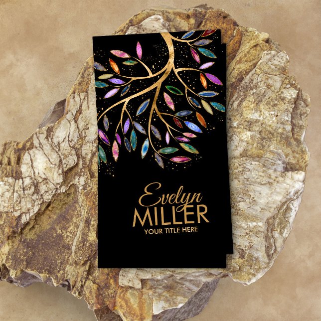 Luxury Abstract  Tree Colourful Geode Leaves Business Card (Creator Uploaded)