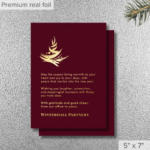 Luxury Abstract Tree Red Gold Foil Holiday Card