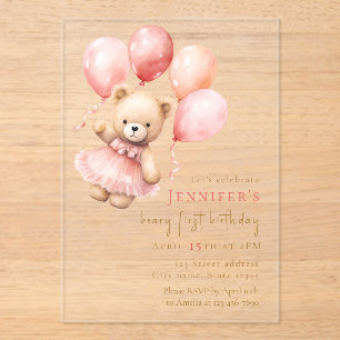 Luxury Acrylic Beary First Birthday Invitation