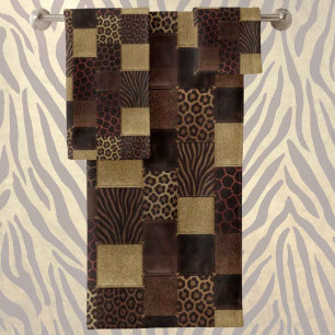 Luxury African Animal Print Dark Brown & Gold Bath Towel Set