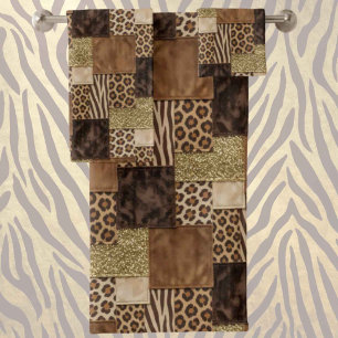 Luxury African Animal Print Dark Brown & Gold Bath Towel Set