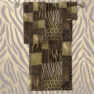 Luxury African Animal Print Dark Brown & Gold Bath Towel Set