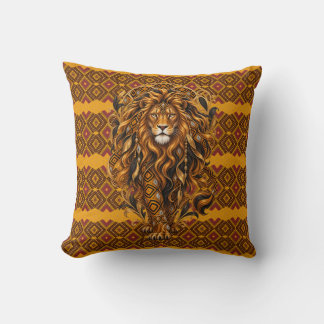 Luxury African Lion Art Nouveau Geometric Throw Pillow