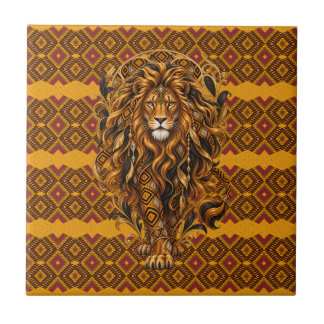 Luxury African Lion Art Nouveau Geometric Tile