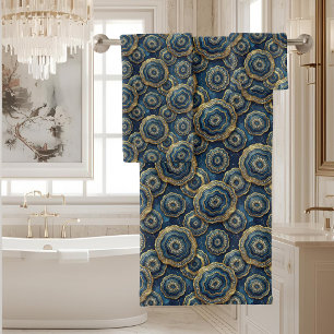 Luxury Agate Geode Towel Set - Navy Blue & Gold