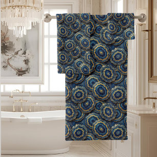 Luxury Agate Geode Towel Set - Navy Blue & Gold