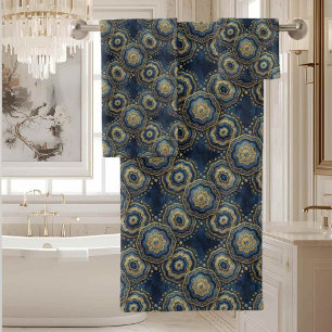 Luxury Agate Geode Towel Set - Navy Blue & Gold