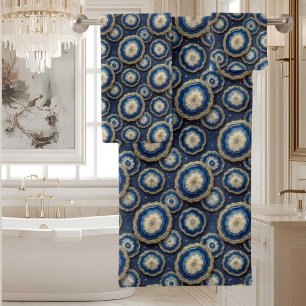 Luxury Agate Geode Towel Set - Ocean Blue & Gold