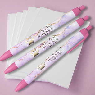 Luxury Agate Glitter Dog Paw Pet Grooming Black Ink Pen