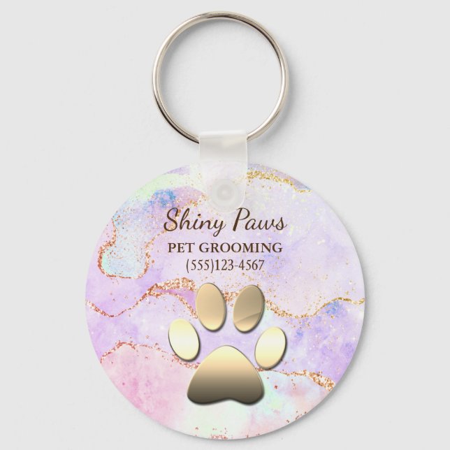 Luxury Agate Glitter Dog Paw Pet Grooming Keychain (Front)