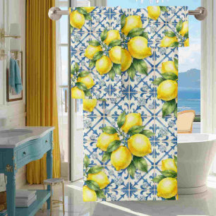 Luxury Amalfi Lemons Diamonds Mediterranean Bath Towel Set