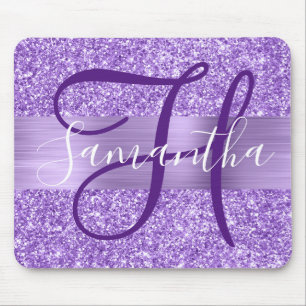 Luxury Amethyst Glitter Personalized Monogram Mouse Pad