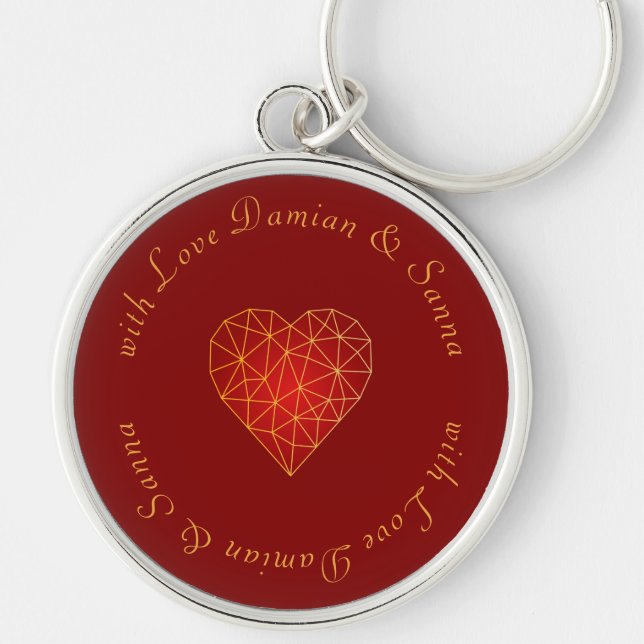 Luxury and modern gold red geometric heart love keychain (Front)