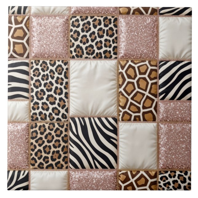 Luxury Animal Print Pink Faux Glitter Tile (Front)
