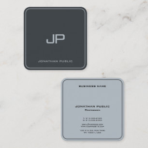 Luxury Anthracite Grey Elegant Silver Monogram Square Business Card