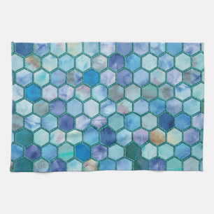 Luxury Aqua blue honeycomb pattern Kitchen Towel
