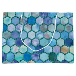 Luxury Aqua blue honeycomb pattern Large Gift Bag