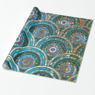 Luxury Aqua Teal Metal Foil Glitter Dots Circles Wrapping Paper