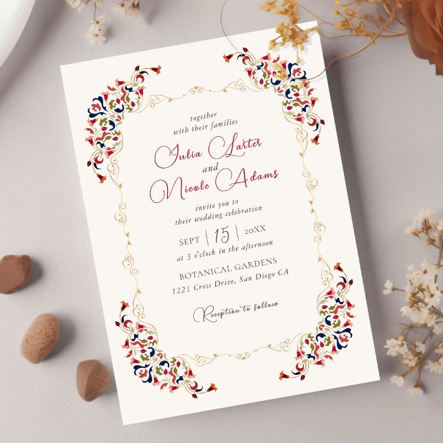 Luxury Art Botanical Floral Paisley Photo Wedding Invitation (Creator Uploaded)