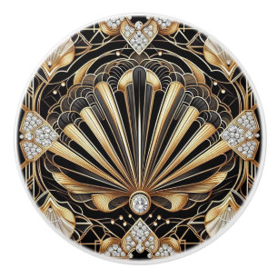 Luxury Art Deco Black & Gold Faux Diamond Ceramic  Knob