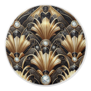 Luxury Art Deco Black & Gold Faux Diamond Ceramic  Knob